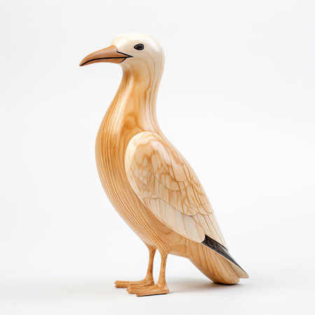 the albatross, a majestic handmade wooden sculpture, stands proudly on a pristine white background, showcasing its intricate details and craftsmanship, perfect for nature-inspired home decor, wooden art enthusiasts, and collectors of unique bird figurines. ai generatedの素材