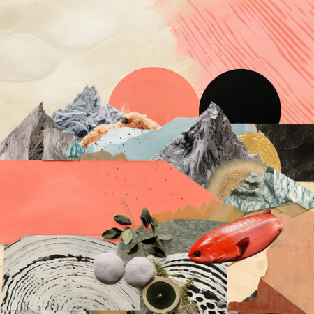 the collage background features a stunning salmon and white texture, perfectly suited as a cutout or standalone background, crafted with realism in mind, boasting 32k textures and adhering to the principles of the rule of thirds and golden ratio, ideal for enhancing details in abstraction and cutout collage art. ai generatedの素材