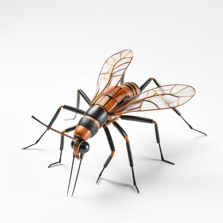 this intricately carved handmade wood mosquito, showcased against a pristine white background, highlights the artisan's skill in capturing the delicate details of the insect's full body, from its slender wings to its antennae, creating a striking wooden sculpture perfect for nature-inspired home decor or insect enthusiast gifts. ai generatedの素材