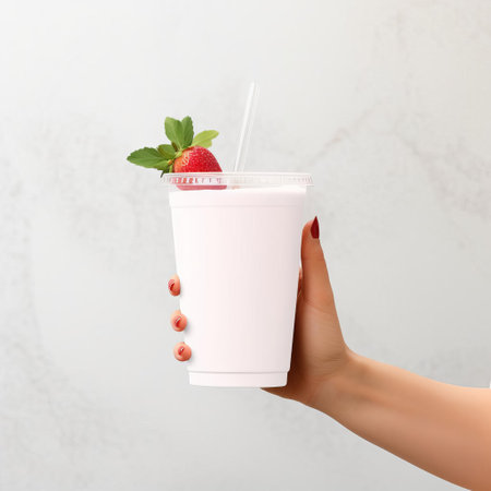 nurse holds a high-detailed, ready-made empty mockup of a smoothie with a blank white label, set against a plain white background, perfect for healthcare and wellness branding, product labeling, and advertising designs, showcasing medical professionals and healthy beverages. ai generatedの素材