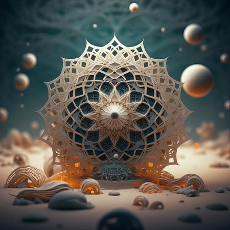 the mosque stands majestically against a pristine white background, its intricate islamic architecture and ornate patterns bursting with vibrant colors, evoking a sense of cinematic grandeur, reminiscent of national geographic's stunning visuals, while the high-definition 16k resolution and ai-enhanced details transport viewers to a world of beauty and serenity. ai generatedの素材