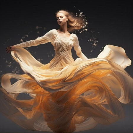 the dancer, suspended in mid-air, exudes elegance and poise in this breathtakingly detailed, high-definition abstract dance piece, set against a pristine white background, evoking the cinematic flair of unsplash and national geographic, with ai-enhanced aesthetics that transport viewers to a world of beauty and sophistication. ai generatedの素材