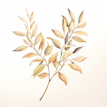 nandina eucalyptus takes center stage in this beautiful watercolor illustration, showcasing its delicate pastel beige hues against a crisp white background, perfect for adding a touch of elegance and sophistication to any room's decor, evoking feelings of serenity and calmness. ai generatedの素材