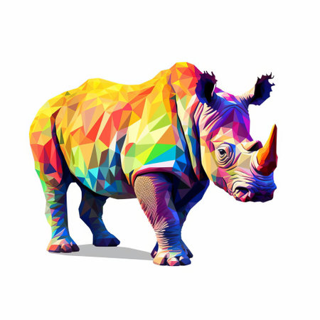 the rhinoceros, crafted in vibrant pixel art style, stands proudly on a pristine white isolated background, showcasing its full body in stunning digital detail, perfect for graphics, illustrations, and designs requiring a unique, retro aesthetic. ai generatedの素材