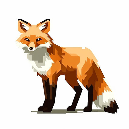 the fox, a majestic creature, is beautifully depicted in vibrant pixel art, showcasing its full body in stunning detail, set against a crisp white isolated background, perfect for graphic designs, digital illustrations, and fantasy art enthusiasts. ai generatedの素材