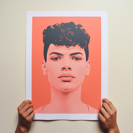 the minimalist screenprint illustration of a male figure, rendered in bold lines and vibrant colors, showcases a unique blend of modern art and retro aesthetics, perfect for fans of risograph prints, graphic design, and contemporary art. ai generatedの素材
