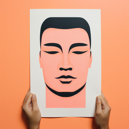 the minimalist screenprint illustration of a male figure, created using the vibrant risograph print technique, showcases a striking portrait with bold lines, geometric shapes, and a limited color palette, evoking a sense of modernity and sophistication in contemporary art and design. ai generatedの素材