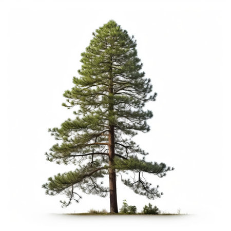 a majestic pine tree stands tall, its lush green needles and sturdy branches stretching towards the sky, set against a crisp white background, showcasing its natural beauty in this stunning section view, perfect for nature lovers and photographers alike. ai generatedの素材
