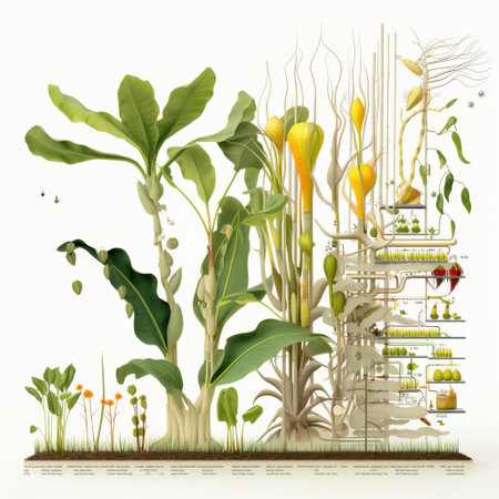 the agricultural plant, showcased in its entirety, stands alone against a pristine white background, highlighting its intricate details and vibrant green hues, perfect for illustrating the importance of sustainable farming practices and crop cultivation in modern agriculture. ai generatedの素材