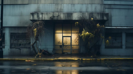 the abandoned police station stands as a haunting relic, its crumbling facade and overgrown surroundings evoking a sense of eerie beauty, captured in stunning 44mp uhd detail, reminiscent of a national geographic documentary, with distressed materials and unsettling imagery that echoes the style of brooke didonato's superrealistic photography. ai generatedの素材