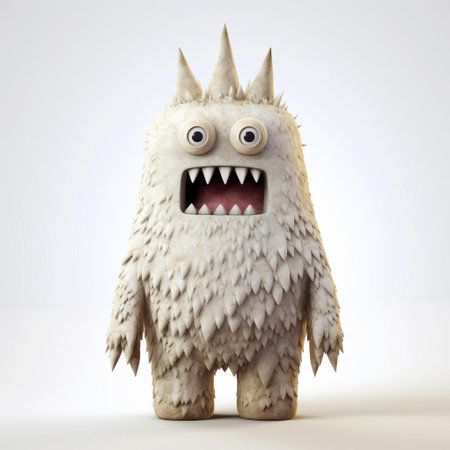 the monster figurine, reminiscent of evgeni gordiets' and clemens ascher's inventive character designs, stands proudly on a white isolated background, showcasing its intricately detailed, spiky mounds and concrete-inspired texture, its full body pose exuding a sense of power and mystique, perfect for fans of didier lourenco's surreal art. ai generatedの素材