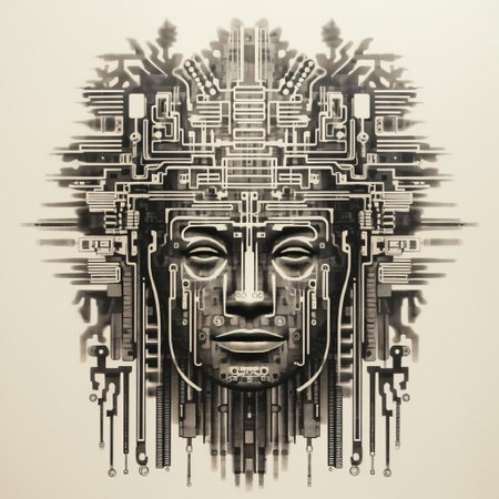 the aztec warrior, adorned with intricate headdress and bold facial markings, stands proudly against a backdrop of vertical barcode-like straight lines, created using stark black and white ink on paper, blending ancient mesoamerican culture with modern graphic elements in a striking visual fusion. ai generatedの素材