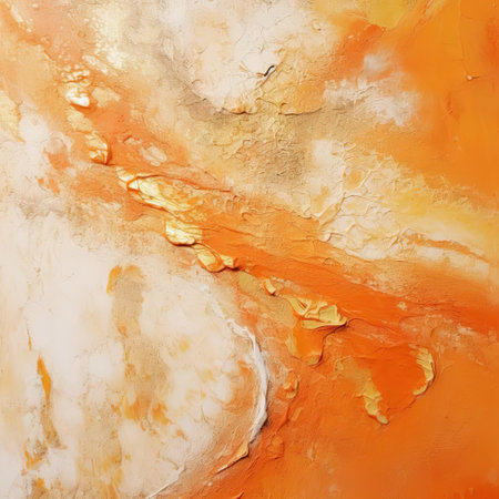 the vibrant tangerine acrylic abstract painting showcases a mesmerizing blend of textured brushstrokes and bold, expressive colors, evoking feelings of warmth and energy, perfect for adding a pop of citrusy charm to any modern home decor or office space. ai generatedの素材
