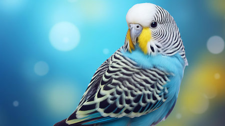 the budgerigar, also known as a parakeet, perches confidently on a delicate branch, its vibrant green and yellow plumage glistening in the soft light, showcasing the intricate details of its feathers, beak, and expressive eyes, highlighting the beauty and charm of this popular pet bird species. ai generatedの素材