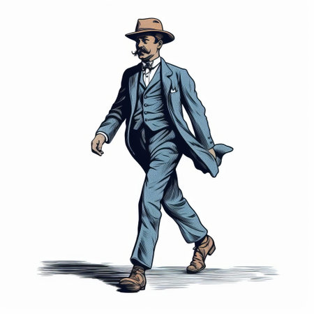 this isolated print stamp features a full-body figure on a white background, showcasing a vibrant color palette and intricate line engraving details, evoking a sense of nostalgia and vintage charm, perfect for designers and artists seeking unique retro-inspired elements. ai generatedの素材