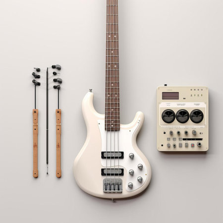 electric guitar mockup, showcasing the intricate details of the instrument's front and back parts, set against a pristine white background, captured in stunning 8k ultra-high-definition, with an iso of 200, resulting in a hyper-realistic image that's perfect for music enthusiasts and designers alike. ai generatedの素材