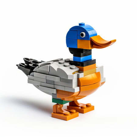 the canard, built using lego bricks, sits proudly on a white isolated background, showcasing its vibrant colors and intricate details, a testament to the creativity and imagination of lego enthusiasts, perfect for toy collectors and fans of miniature models. ai generatedの素材