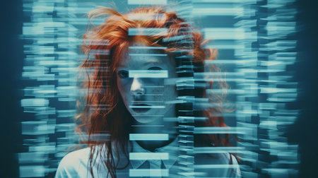 a humiliated redhead with a black-belt stands back to back with 4 dark figures in a dirty pool, surrounded by moss and eerie flare, evoking a shoegaze vibe, in this highly detailed 4k realistic photo with an x-ray twist, reminiscent of 90's alternative culture and polaroid film, oozing with a glowing neon vector aesthetic. ai generatedの素材