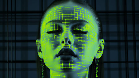 the embarrassed individual in this highly detailed 4k photo stands out against a dirty pool backdrop, surrounded by 4 dark figures, with baby blue eyes and chartreuse accents that glow like neon lights, evoking a sense of 90's alternative culture and shoegaze vibes, reminiscent of a polaroid film, with an x-ray barcode-like pattern that seems to ooze a sense of realism, like a vector illustrationの素材