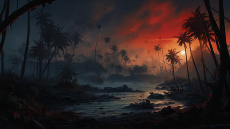 the ocean's atmospheric moisture content plays a crucial role in sustaining life in the tropical dry forest, where the air is filled with humidity, nourishing the unique vegetation and supporting the delicate ecosystem, creating a breathtaking scenery of lush greenery and vibrant colors. ai generatedの素材