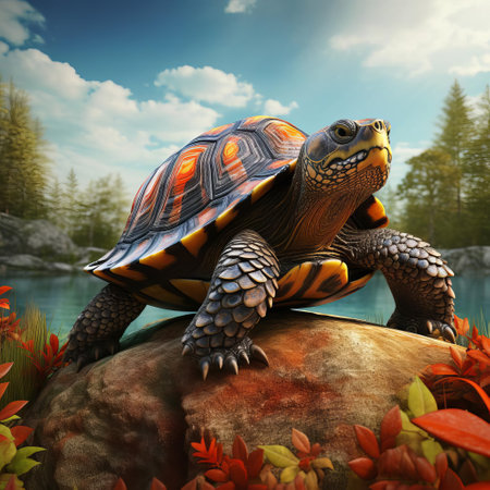 the turtle clipart, meticulously crafted with super realistic 3d rendering, showcases intricate details and textures, perfect for adding a touch of oceanic charm to your designs, presentations, and educational materials, while also highlighting the importance of marine conservation and wildlife preservation. ai generatedの素材