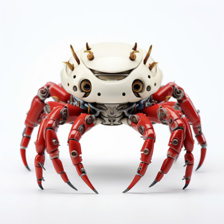 this eerie 3d crab doll, inspired by the dark whimsy of tim burton, stands proudly on a pristine white isolated background, its full body pose exuding an air of mysterious sophistication, perfect for fans of gothic fantasy and macabre art. ai generatedの素材
