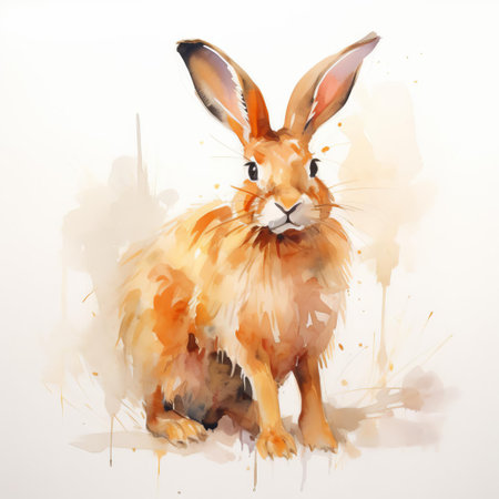 the rabbit, captured in a loose gestural pose, stands out against a pristine white isolated background, showcasing its soft fur and endearing features, perfect for illustrations, graphics, and designs requiring a whimsical touch of wildlife and cute animal elements. ai generatedの素材