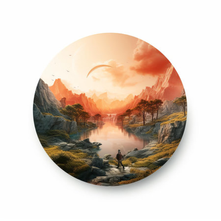ring floats elegantly off-center in a dreamy, abstract landscape illustration, set against a pristine white isolated background, evoking a sense of serenity and simplicity, perfect for modern art enthusiasts and fans of minimalist design, abstract art, and isolated compositions. ai generatedの素材