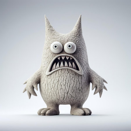 this intricately designed monster figurine, reminiscent of evgeni gordiets and clemens ascher's inventive character designs, stands proudly on a white isolated background, showcasing its spiky mounds and concrete-inspired texture in a stunning close-up, full-body shot, highlighting the artist's attention to detail. ai generatedの素材