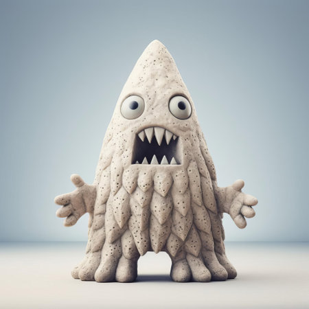 this intricately designed monster figurine, reminiscent of evgeni gordiets' and clemens ascher's inventive character designs, stands proudly on a white isolated background, showcasing its full body in a close-up shot, with spiky mounds and concrete-like textures that evoke didier lourenco's unique style. ai generatedの素材