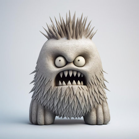 the monster figurine, reminiscent of evgeni gordiets' and clemens ascher's inventive character designs, stands proudly on a white isolated background, showcasing its intricately detailed, spiky mounds and concrete-inspired texture in a stunning close-up, full-body shot, perfect for fans of imaginative art and collectible figurines. ai generatedの素材