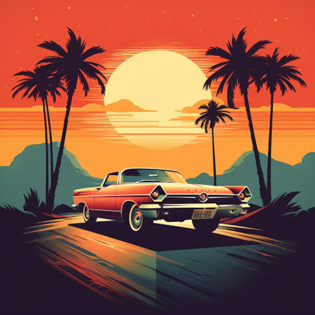 the retro poster showcases a mesmerizing blend of vintage charm and modern flair, boasting a sleek, minimalistic design that exudes nostalgia while embracing contemporary style, perfect for adding a touch of retro chic to any room's decor, evoking feelings of classic nostalgia and modern sophistication. ai generatedの素材