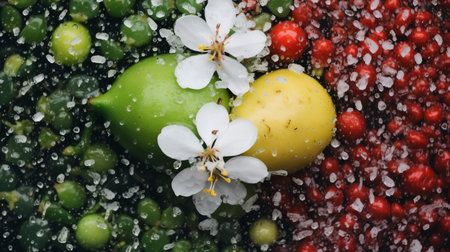 hailstones converge in a breathtaking display of natural beauty, as fresh green, blooming, colorful, and white hailstones come together in perfect harmony, captured through the lens of a professional photographer on unsplash, showcasing the awe-inspiring wonders of the natural world. ai generatedの素材