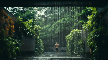 the vibrant junction of fresh green showers, blooming flowers, and colorful petals, surrounded by delicate white blooms, creates a breathtakingly beautiful scene, perfectly captured through professional photography, available on unsplash, showcasing the wonders of nature's colorful palette. ai generatedの素材