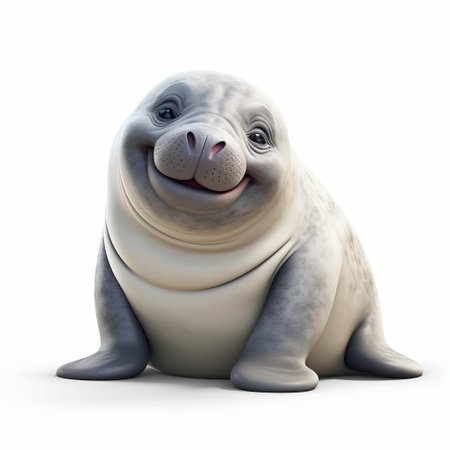 the elephant seal, a majestic marine mammal, is beautifully rendered in 3d pixar style, showcasing its distinctive proboscis and blubbery skin, isolated on a pristine white background, perfect for use in educational materials, wildlife documentaries, or as a striking visual element in advertising and design projects. ai generatedの素材
