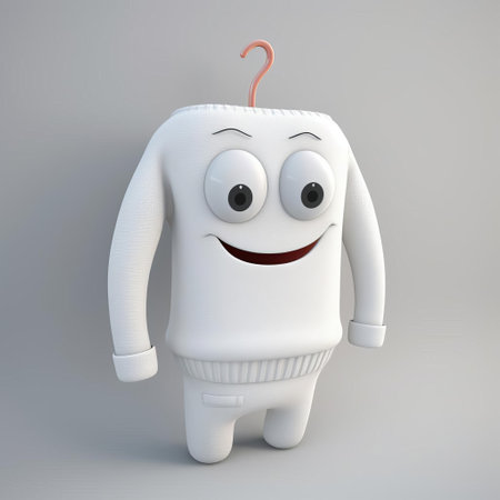 this sweater, a vibrant plastic cartoon character, stands out against a crisp white background in a stunning 3d render, showcasing its full body in intricate detail, perfect for fashion and textile designs, digital art, and playful illustrations. ai generatedの素材