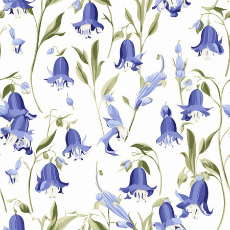 bluebells, delicately posed in a vibrant still life, showcase their intricate beauty against a solid white background, free from shadows, with multiple colors on display, evoking a retro aesthetic that's both nostalgic and visually striking, perfect for nature lovers and photography enthusiasts alike. ai generatedの素材