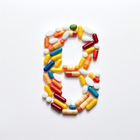 the whimsical letter 1, crafted from an assortment of colorful pills, stands out against a pristine white background, showcasing the intricate details of each pill's unique shape and vibrant hue, creating a visually striking and playful composition that celebrates creativity and imagination. ai generatedの素材