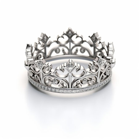 this regal silver ring, inspired by the majesty of a crown, takes center stage against a crisp white background, showcasing its intricate details and elegant design, perfect for those who crave a touch of royalty in their jewelry collection, ideal for formal events or everyday wear. ai generatedの素材