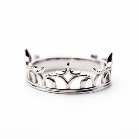 the crown-inspired steel ring sits majestically against a pristine white background, showcasing its regal design and intricate details, perfect for those who crave a touch of luxury and sophistication in their jewelry collection, ideal for formal events or everyday wear. ai generatedの素材