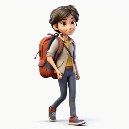the cartoon woman stands confidently against a pristine white background, her short hair styled in a chic bob, and a trendy backpack slung over her shoulder, showcasing a fun and adventurous personality, perfect for illustrations, animations, and digital designs requiring a youthful and energetic vibe. ai generatedの素材
