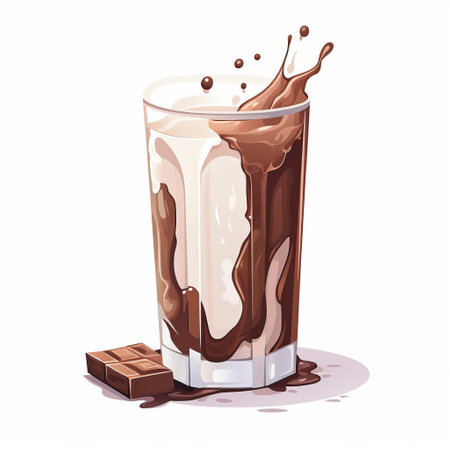 rich, creamy chocolate milk is poured into a glass, sitting elegantly on a simplistic white background, showcasing its velvety texture and deep brown color, perfect for a refreshing treat or a nostalgic throwback to childhood memories of lunchboxes and recess. ai generatedの素材