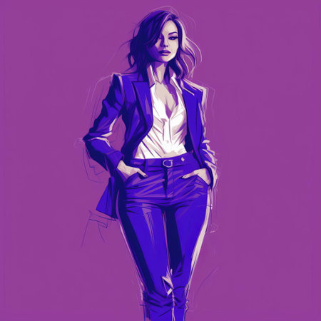 this stunning female blazer sketch stands out against a vibrant violet background, showcasing the artist's bright violet hand sketch style, capturing the dog's full body in exquisite detail, highlighting its majestic features and athletic build, perfect for dog lovers and art enthusiasts alike. ai generatedの素材