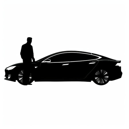 the tesla silhouette stands out against a pristine white background, showcasing its sleek, black design that exudes luxury and sophistication, highlighting the electric vehicle's futuristic appeal and clean lines, perfect for car enthusiasts and fans of elon musk's innovative automotive brand. ai generatedの素材