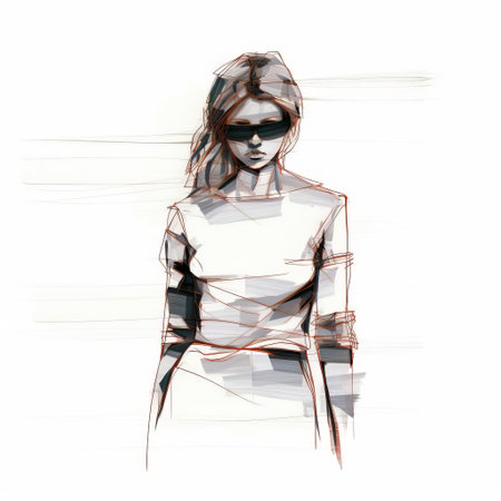 the woman, captured in a blind contour drawing, stands confidently in a full-body pose, set against a crisp white isolated background, showcasing her elegant silhouette and subtle curves, evoking a sense of sophistication and femininity, perfect for illustrations, graphics, and artistic designs. ai generatedの素材