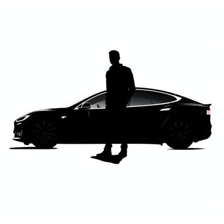 the tesla silhouette stands out against a pristine white background, showcasing its sleek and clean design in a stunning black color, highlighting the electric vehicle's futuristic appeal and minimalist aesthetic, perfect for car enthusiasts and design aficionados alike. ai generatedの素材