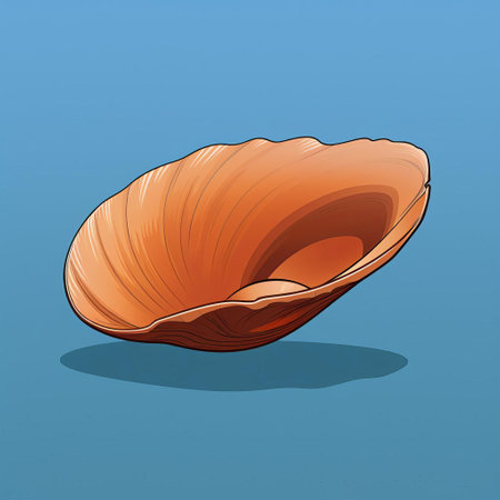 this surreal clam, inspired by the iconic style of moebius, is depicted in a striking three-quarter angle view, showcasing its sleek, minimalist details against a bold, solid-colored background, evoking a sense of otherworldly elegance and marine mystique. ai generatedの素材