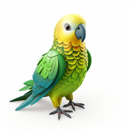 the parakeet, a vibrant and colorful bird species, is beautifully depicted in this stunning 3d render illustration, showcasing its full body in intricate detail against a crisp white background, perfect for graphic designs, digital art, and bird enthusiast projects. ai generatedの素材