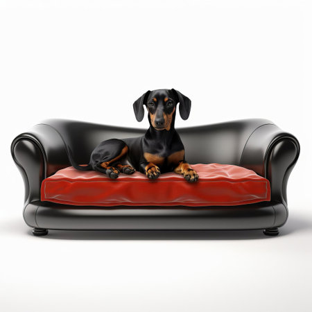 the 3d sofa, creatively inspired by a dog's shape, sits elegantly on a pristine white isolated background, showcasing a unique blend of modern furniture design and playful pet-inspired aesthetics, perfect for adding a touch of whimsy to any interior space or advertising campaign. ai generatedの素材