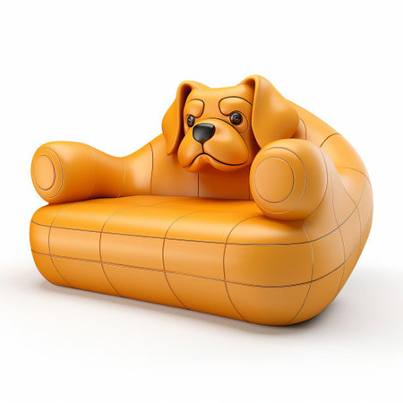 the 3d sofa, inspired by a dog's playful shape, sits elegantly on a white isolated background, showcasing its unique design and vibrant colors, perfect for pet lovers and interior designers looking for quirky furniture ideas and animal-themed decor inspiration. ai generatedの素材